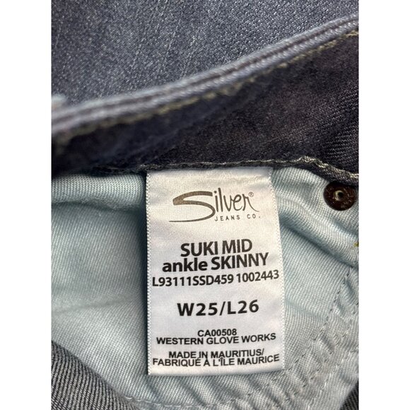Silver Jeans Co. Suki Mid Rise Ankle Skinny Jeans Size W25/L26 Dark Wash - Picture 4 of 4